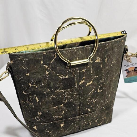 Nautipup Midge Glam Handbag Green And Gold Metallic Flake Cork From Portugal - Picture 11 of 11